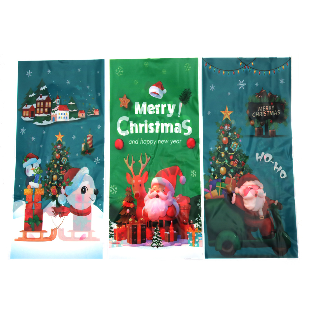 MIX Cellophane Bags 12x27 cm, 5 Cheerful Christmas Motif Designs with Tie – Set of 50