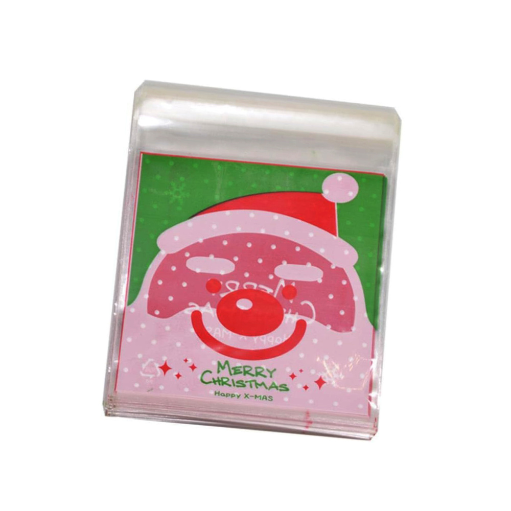 Plic de celofan 10x13 cm Moș Crăciun culoare verde cu spate roșu cu buline albe și adeziv - 100 bucăți