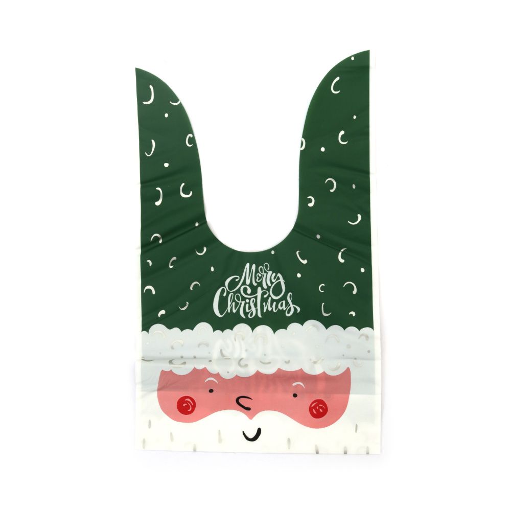 Pungi cadou de Crăciun cu mânere din material PE 14x23 cm culoare verde cu Moș Crăciun - 50 bucăți