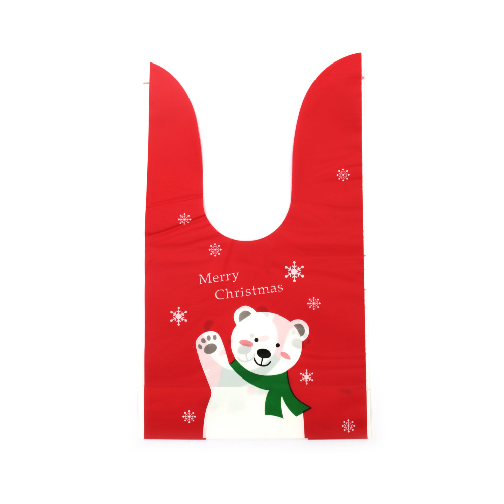 Pungi cadou de Crăciun cu mânere din material PE 14x23 cm culoare roșu Crăciun Fericit de la Mecho - 50 bucăți