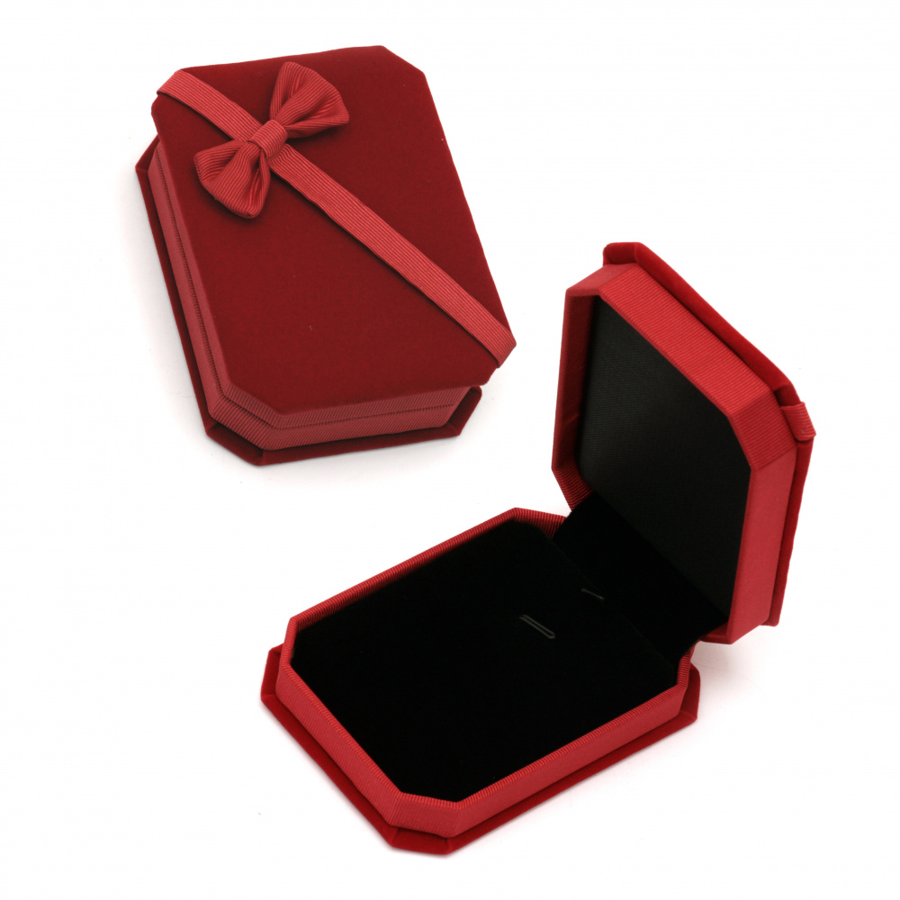 Кутия за бижута 9.5x4.5 см кадифена червена
