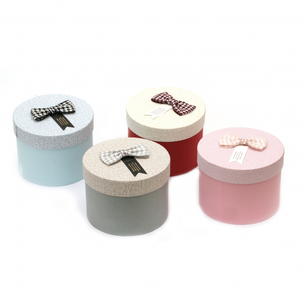 Stylish Round Gift Box with Ribbon / 100x128 mm / ASSORTED