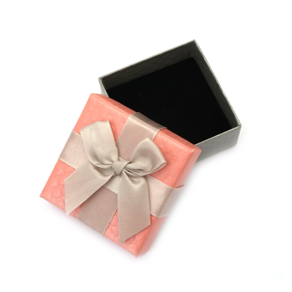 Jewelry Gift Box / 7x7 cm / Pink with Gray Ribbon
