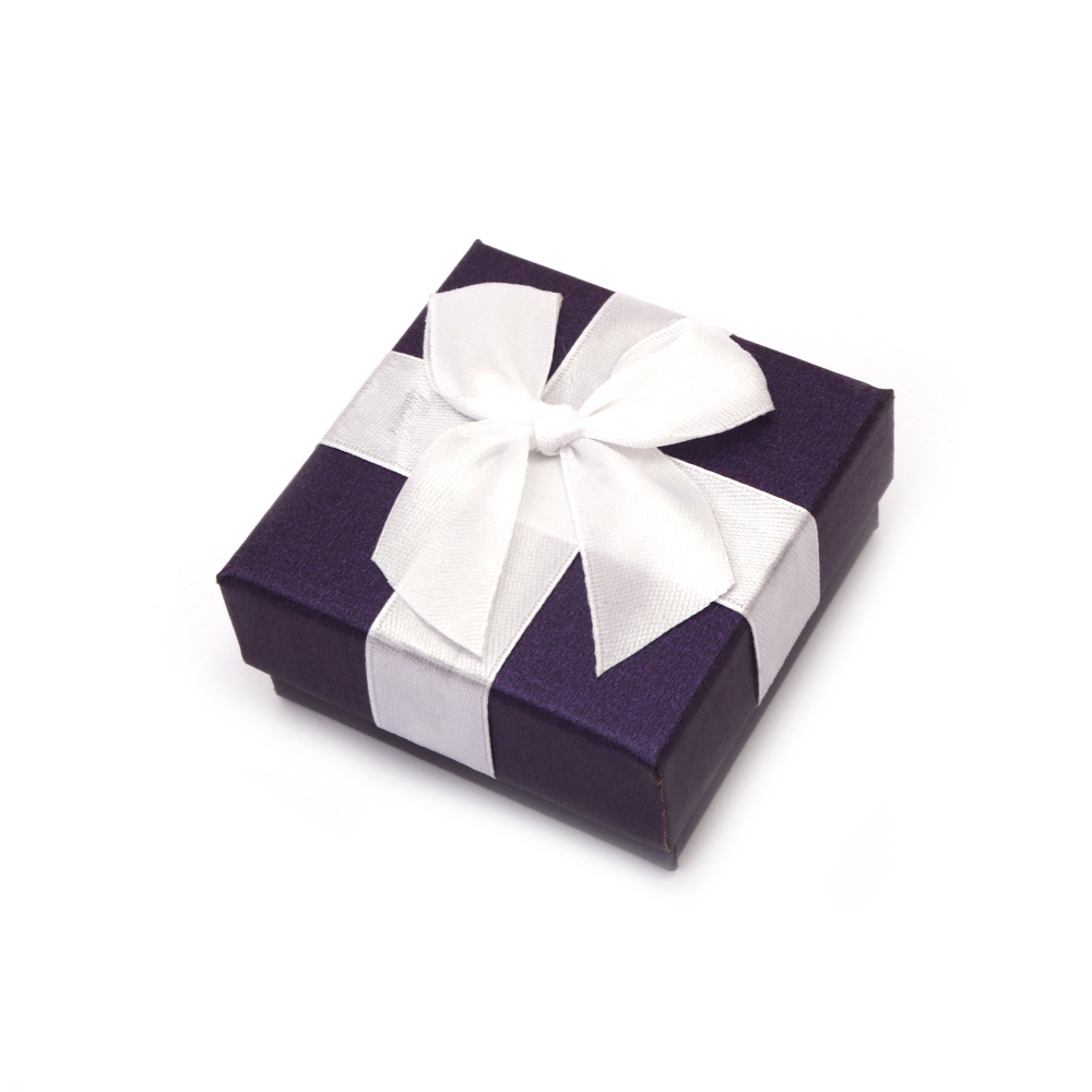 Jewelry Gift Box / 7x7 cm / Purple with White Ribbon