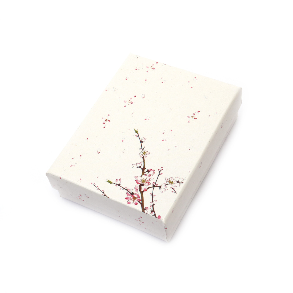 Jewelry Gift Box / 7x9 cm / White with Spring Twig