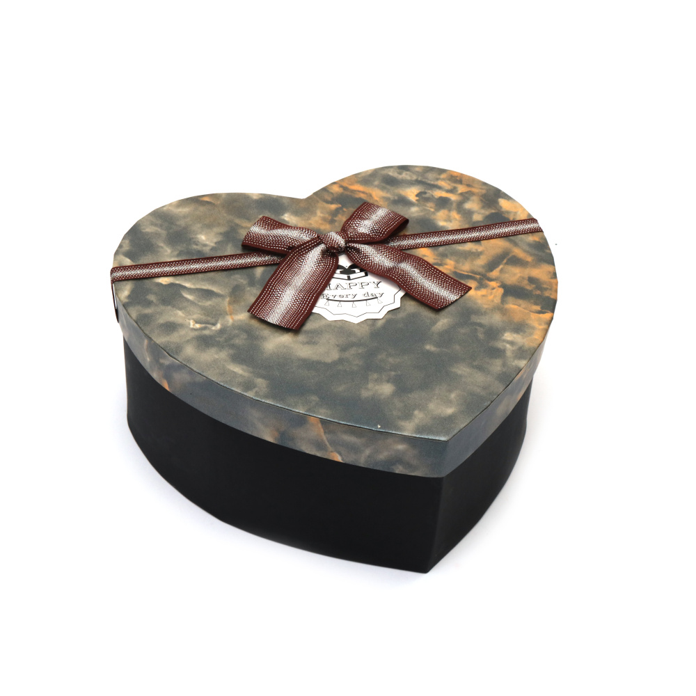Cutie cadou inimă cu panglică 18,5x17x7,5 cm imitație de marmură gri