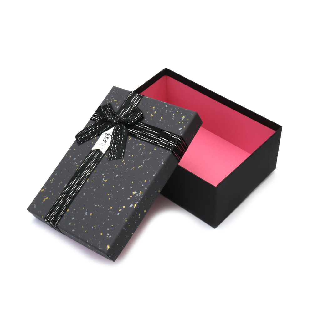 Cutie cadou cu panglică 23x16x9 cm, culoare neagră cu capac gri