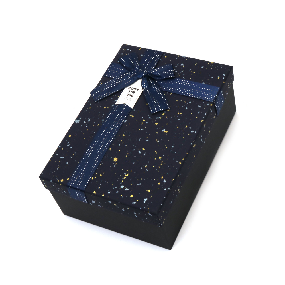 Cutie cadou cu panglică 19x12x7 cm culoare neagră cu capac albastru