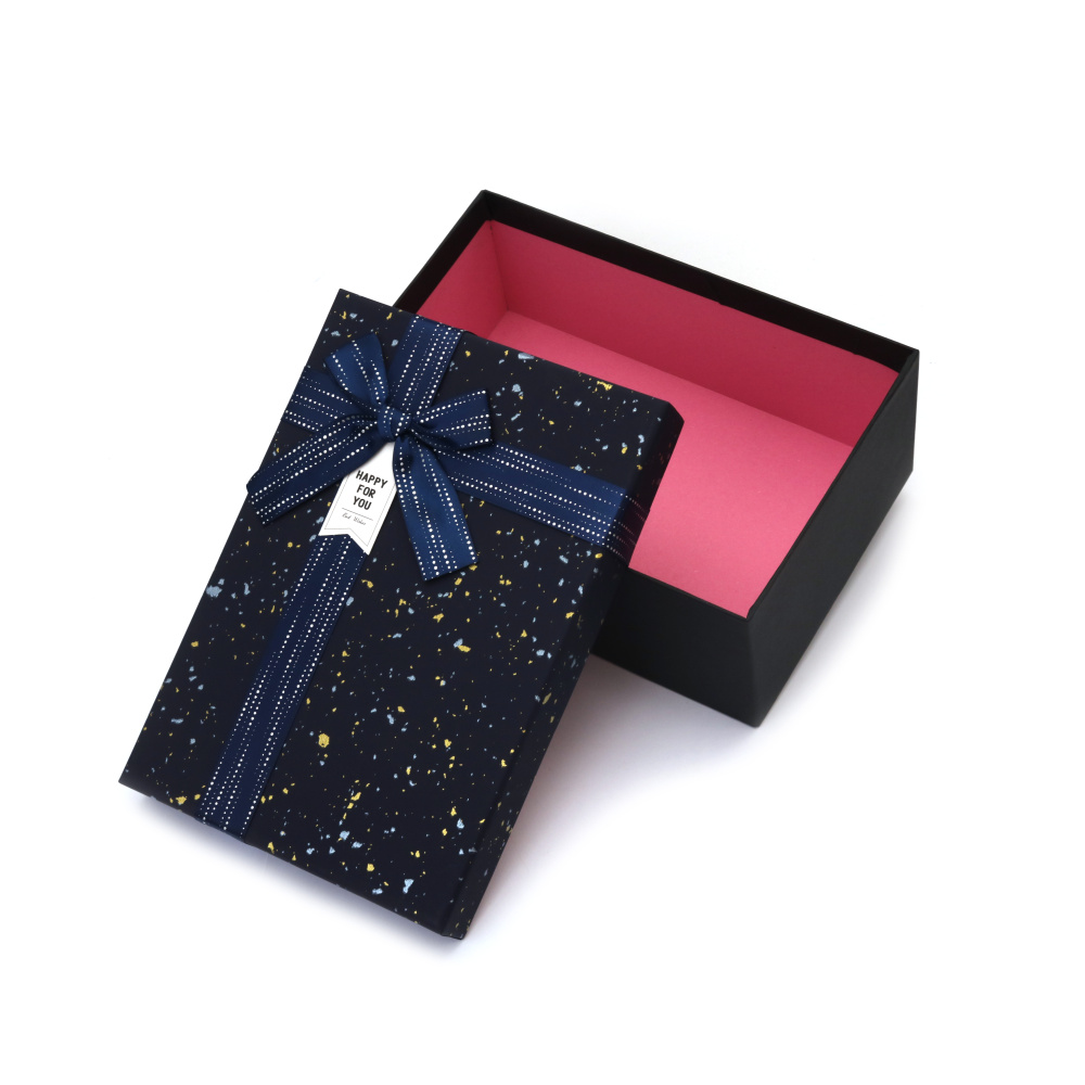 Cutie cadou cu panglică 19x12x7 cm culoare neagră cu capac albastru