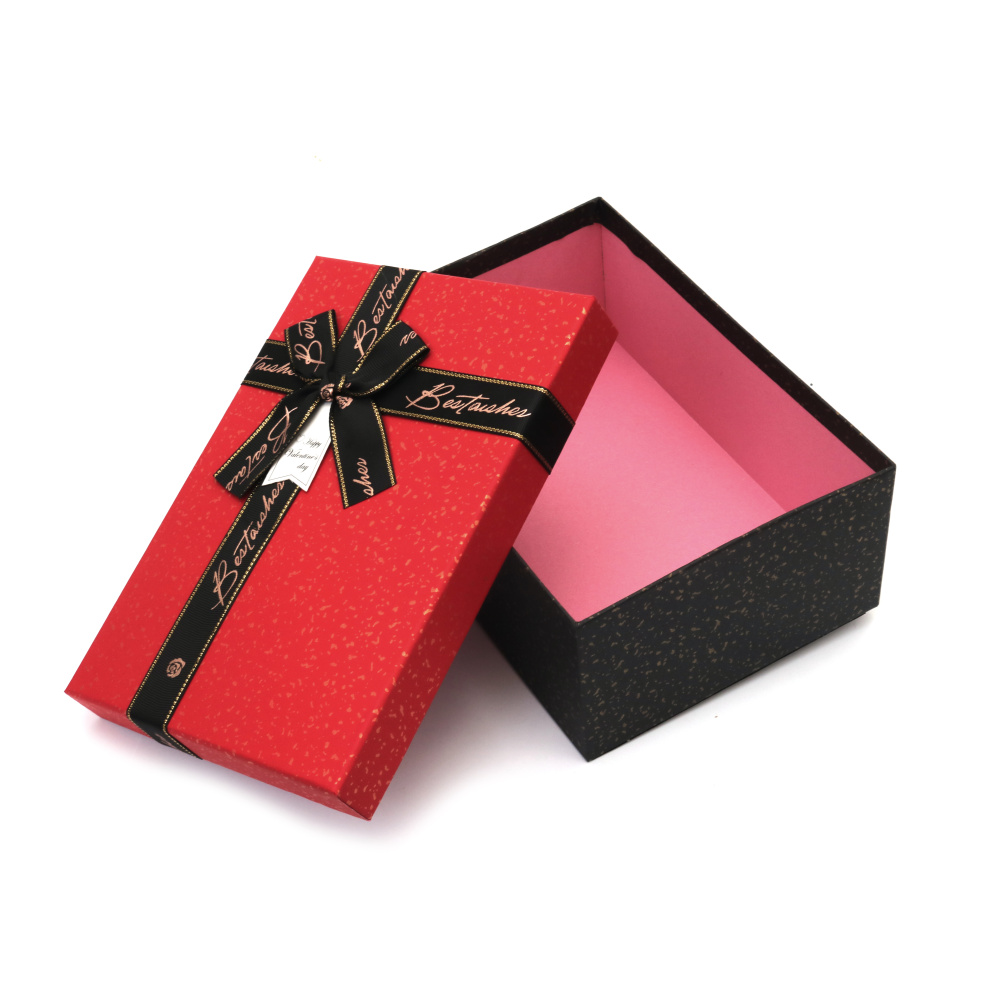Cutie cadou cu panglică 19x12x7 cm culoare neagră cu capac roșu
