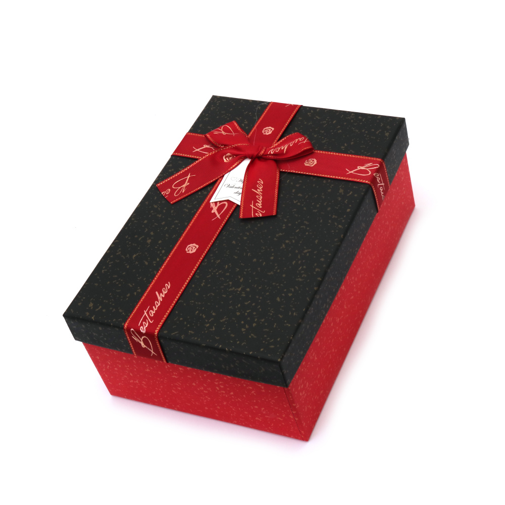 Cutie cadou cu panglică 21x14x8 cm culoare roșie cu capac negru