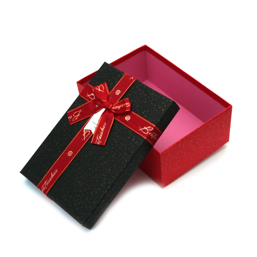 Cutie cadou cu panglică 21x14x8 cm culoare roșie cu capac negru