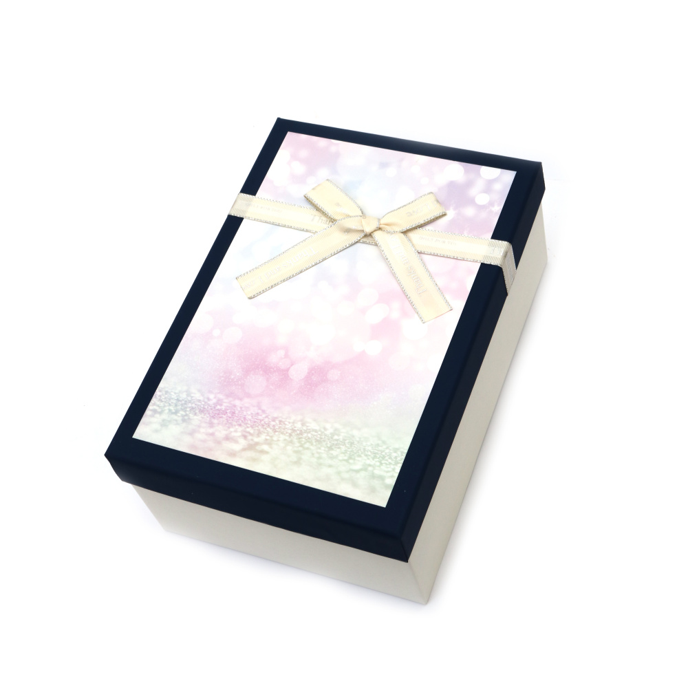 Cutie cadou cu panglică 19x12x7 cm culoare albă cu capac roz