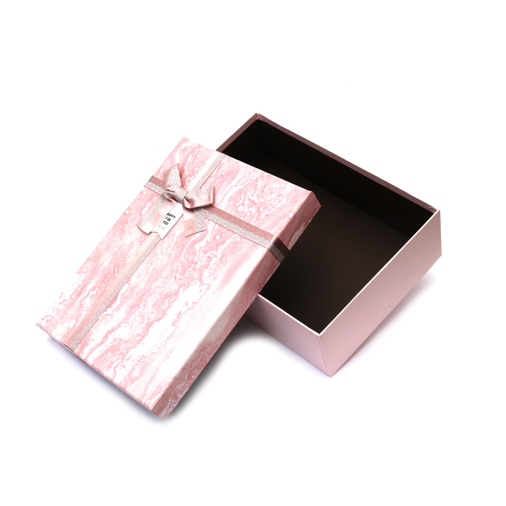Cutie cadou cu panglică 29x21x9 cm roz cu capac imitație de marmură
