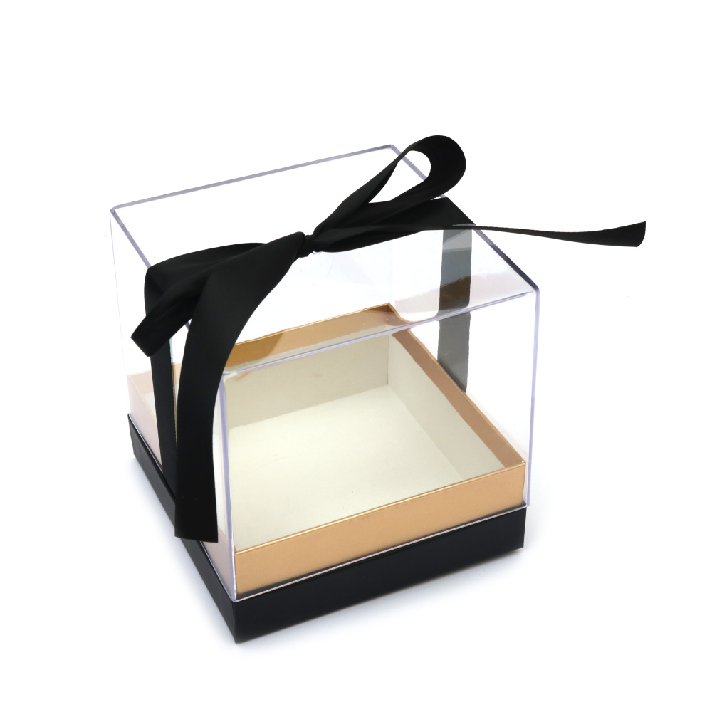 Cutie cadou cu capac transparent 14x14x14,5 cm, culoare neagră