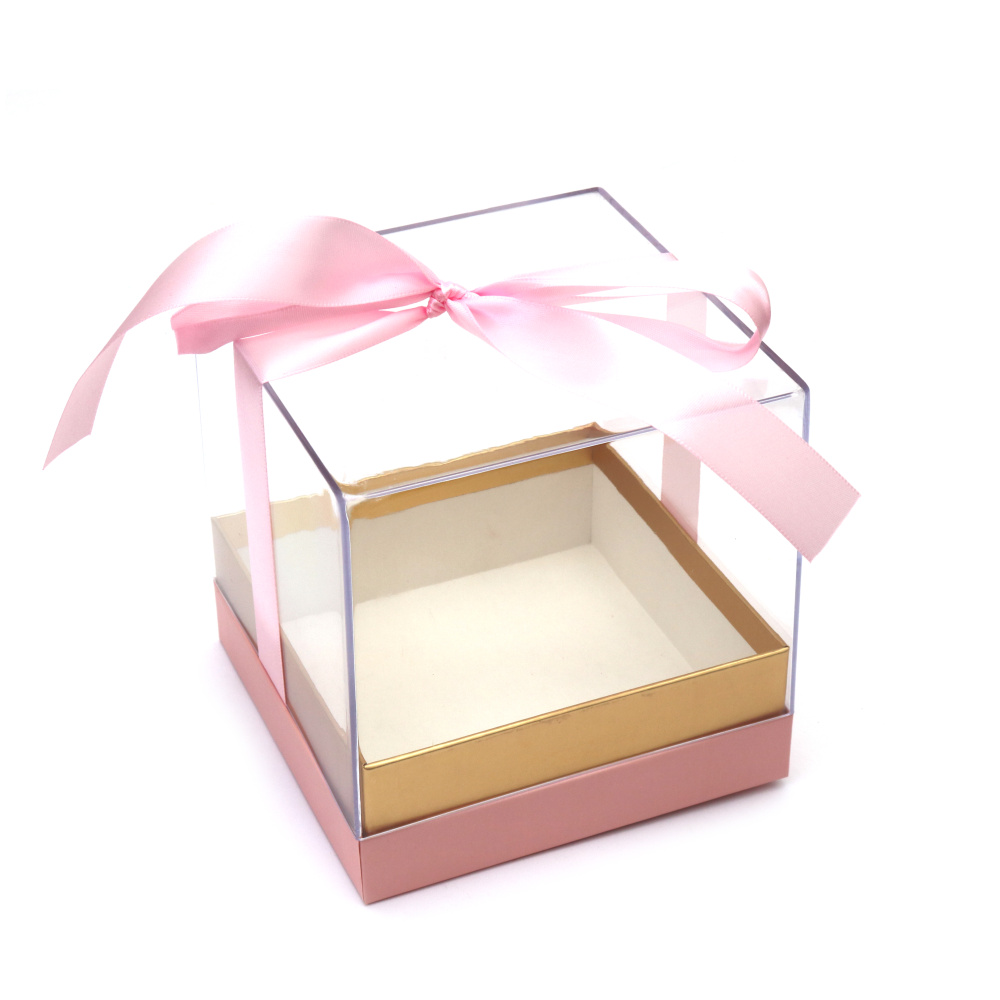 Cutie cadou cu capac transparent 14x14x14,5 cm, culoare roz