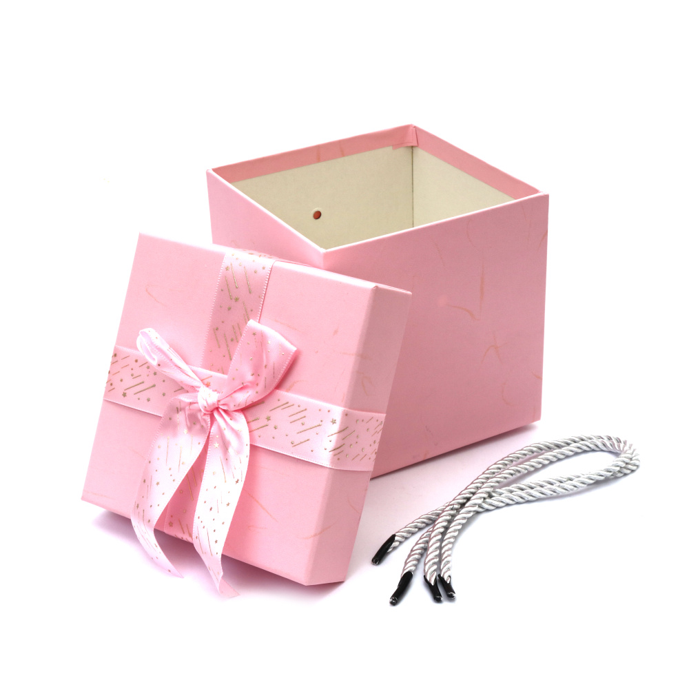 Cutie cadou cu panglică 13x13x13 cm culoare roz