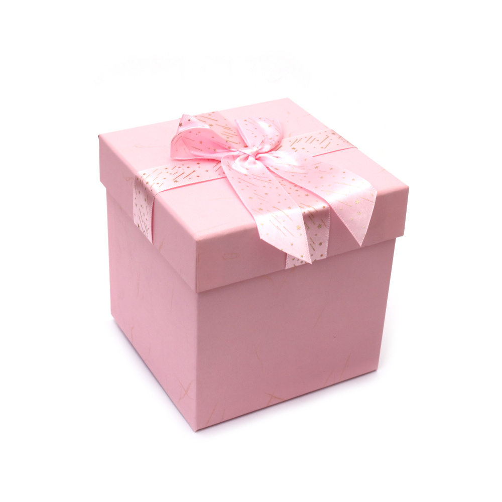 Cutie cadou cu panglică 13x13x13 cm culoare roz