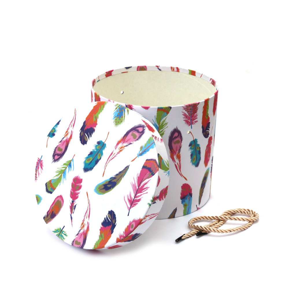 Cutie cadou 15,3x15,3x14,5 cm, culoare colorată cu pene colorate