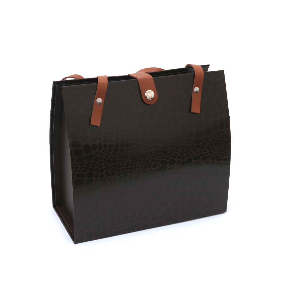 Подаръчна кутия във формата на дамска чанта 25x12.5x26.5 см цвят кафяв имитация на змийска кожа