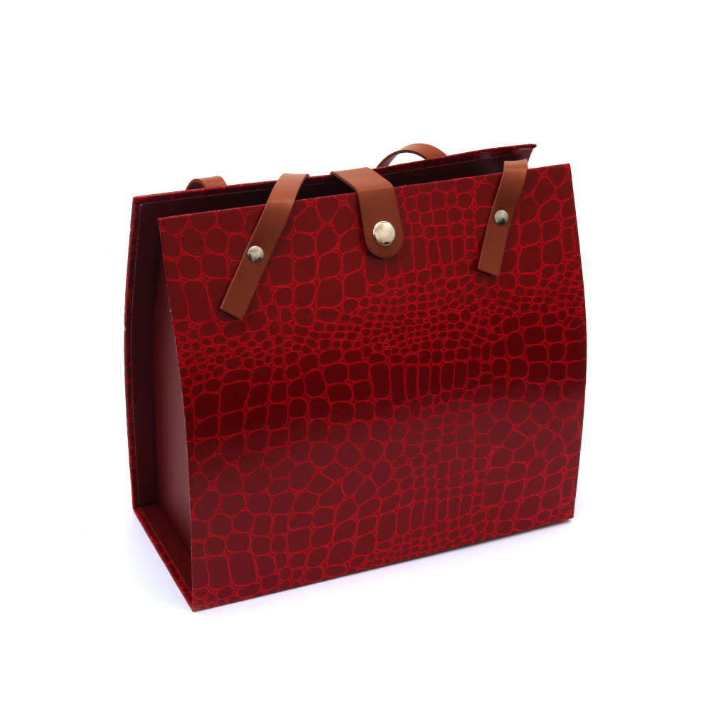 Cutie cadou în formă de geantă de mână 22,5x10,5x20 cm culoare roșu imitație piele de șarpe