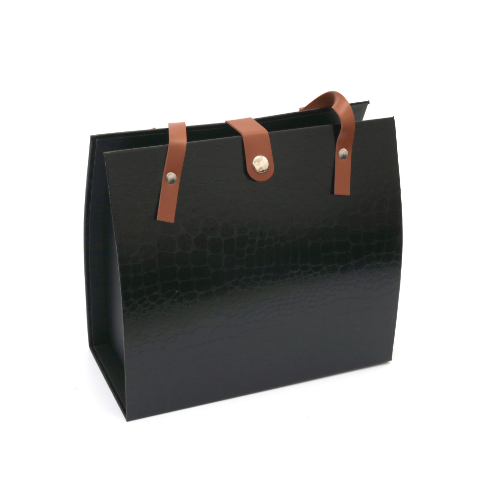 Подаръчна кутия във формата на дамска чанта 25x12.5x26.5 см цвят черен имитация на змийска кожа