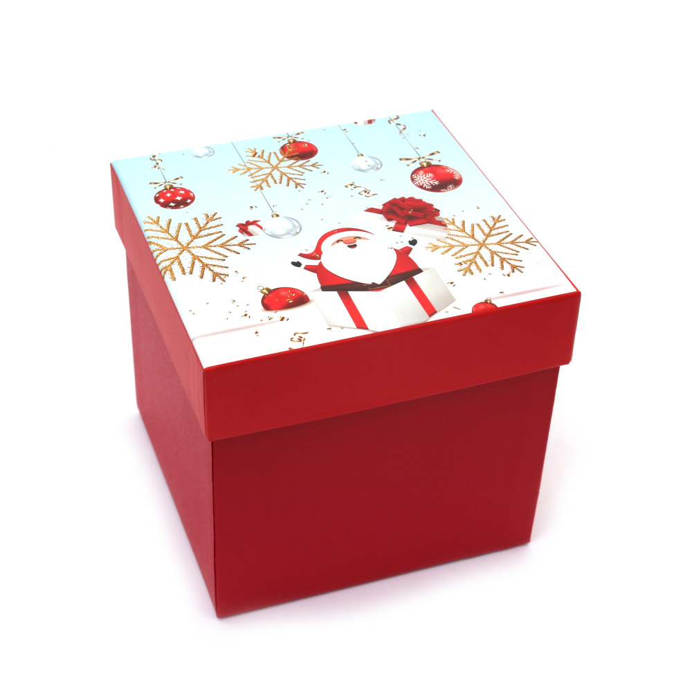 Cutie cadou de Crăciun 13x13x12,8 cm culoare roșie cu Moș Crăciun