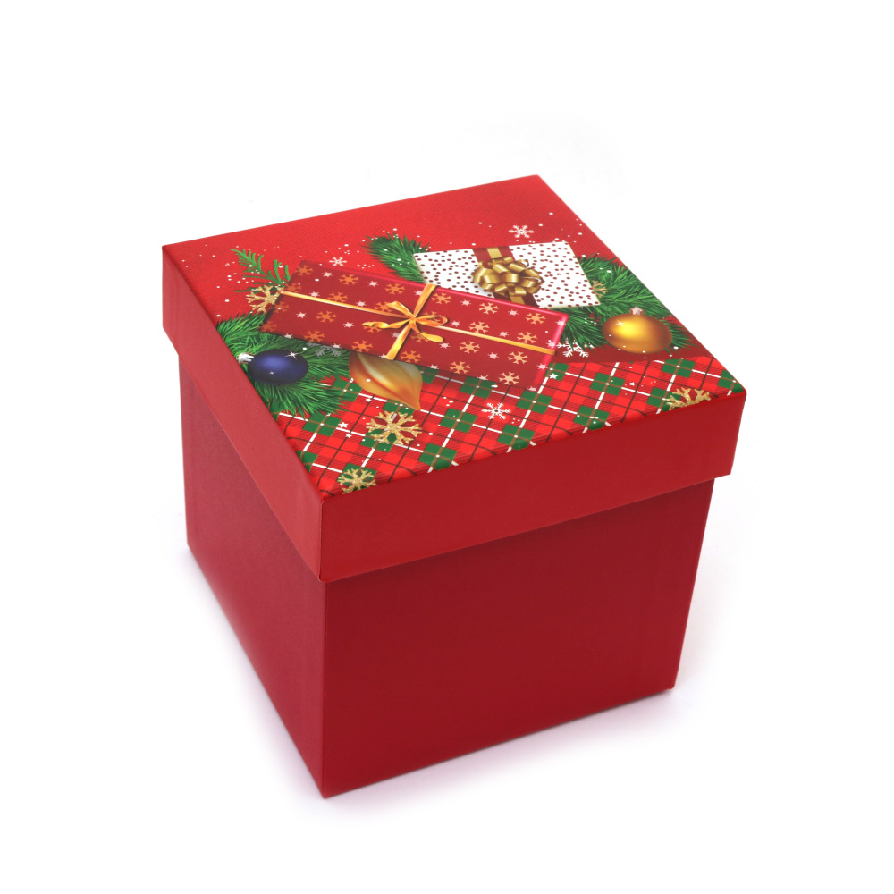 Cutie cadou de Crăciun 13x13x12,8 cm culoare roșie cu cadou