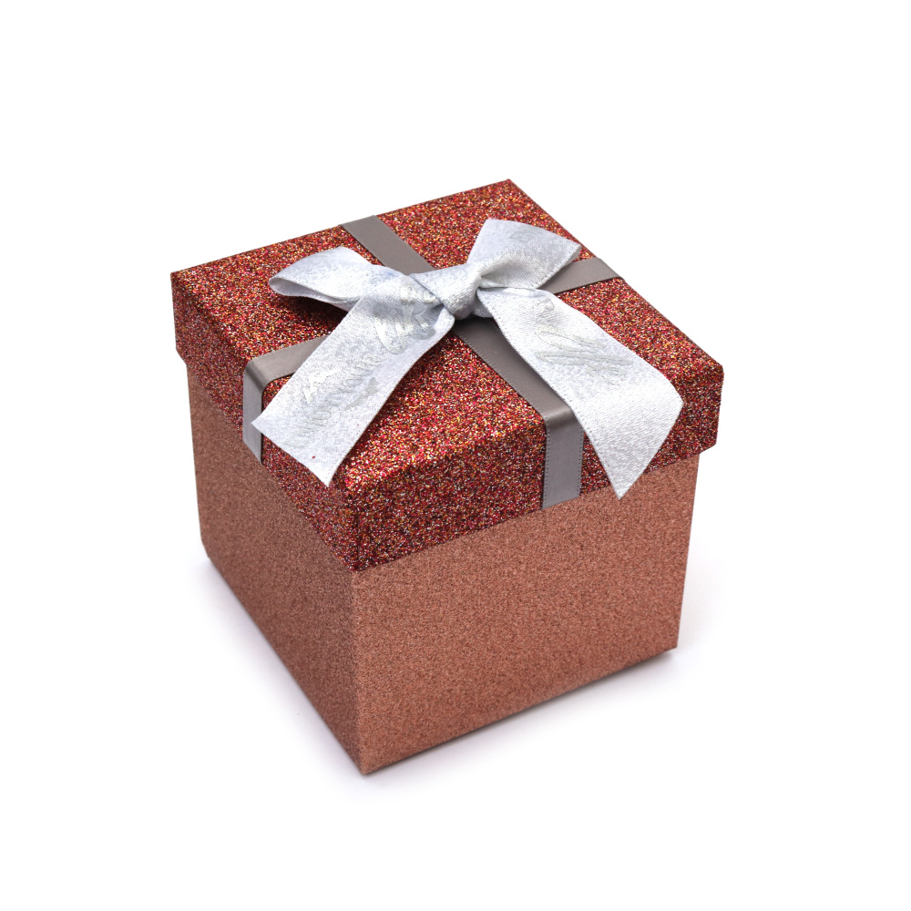 Cutie cadou 10x10x9.5 cm culoare auriu vechi cu brocart și panglică