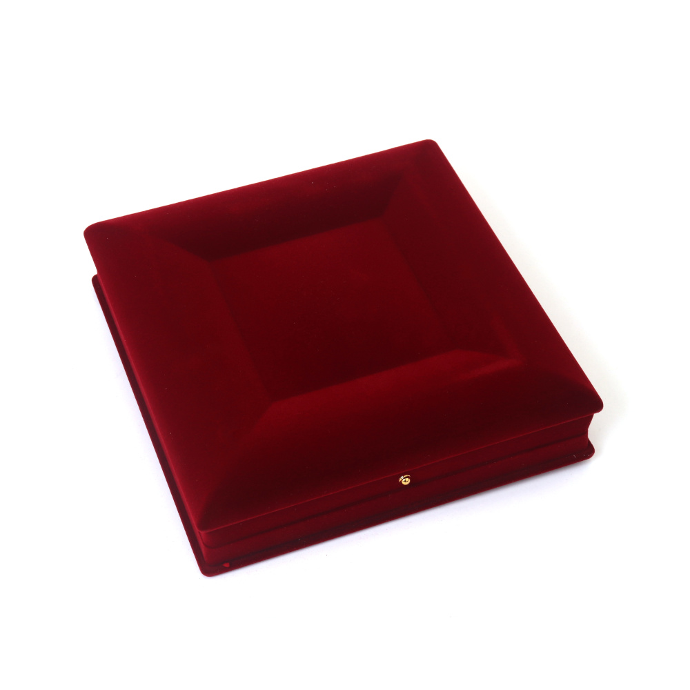 Кутия за комплект бижута 19x19x5 см кадифена червена