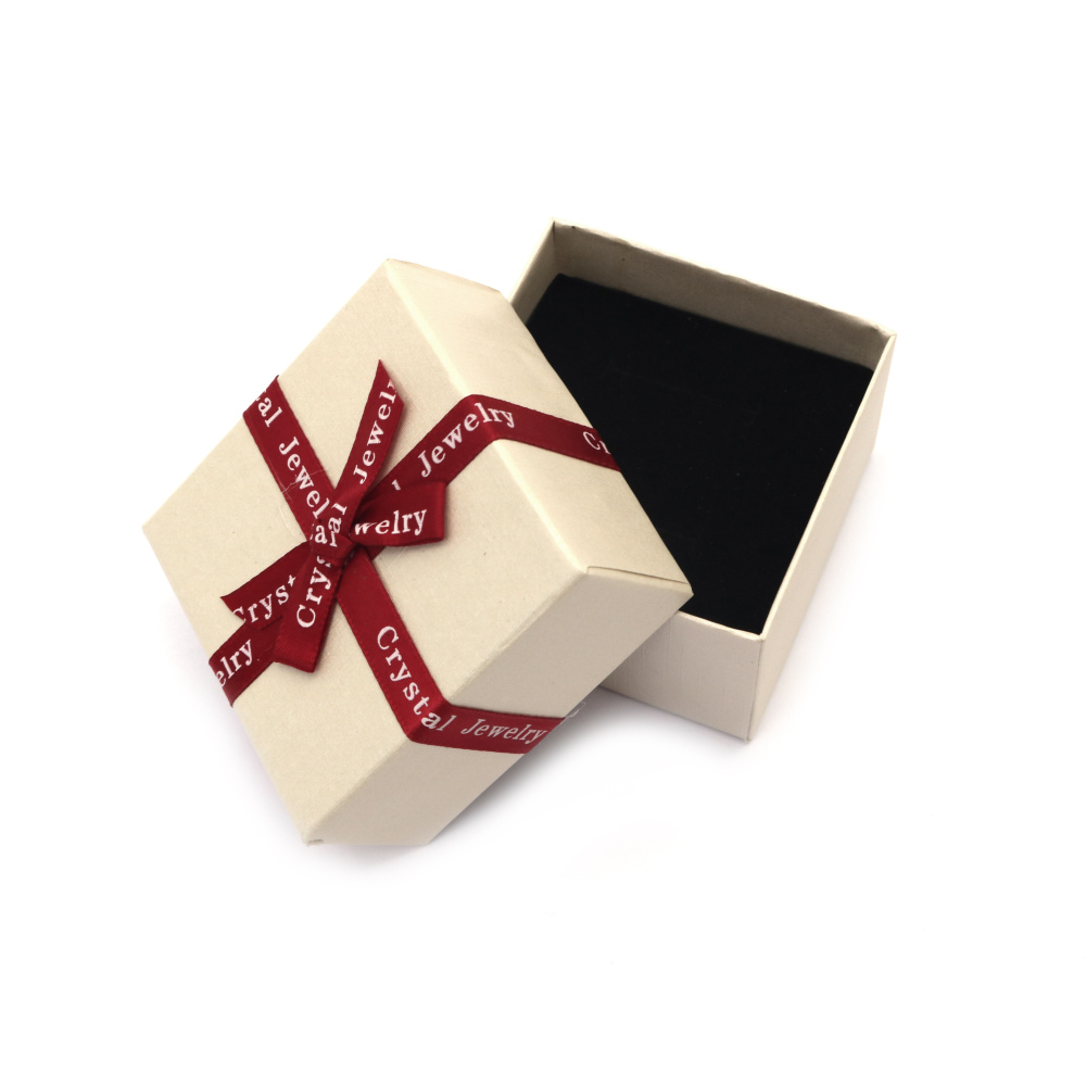 Jewelry Box with Ribbon 7x7x4.5 cm, Ecru 