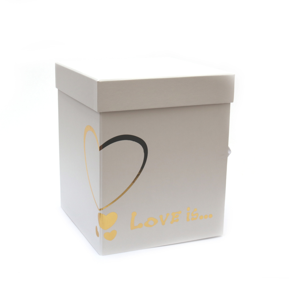 Cardboard Gift Box with Gold Accent / 18.1x18.1x21.6 cm / White