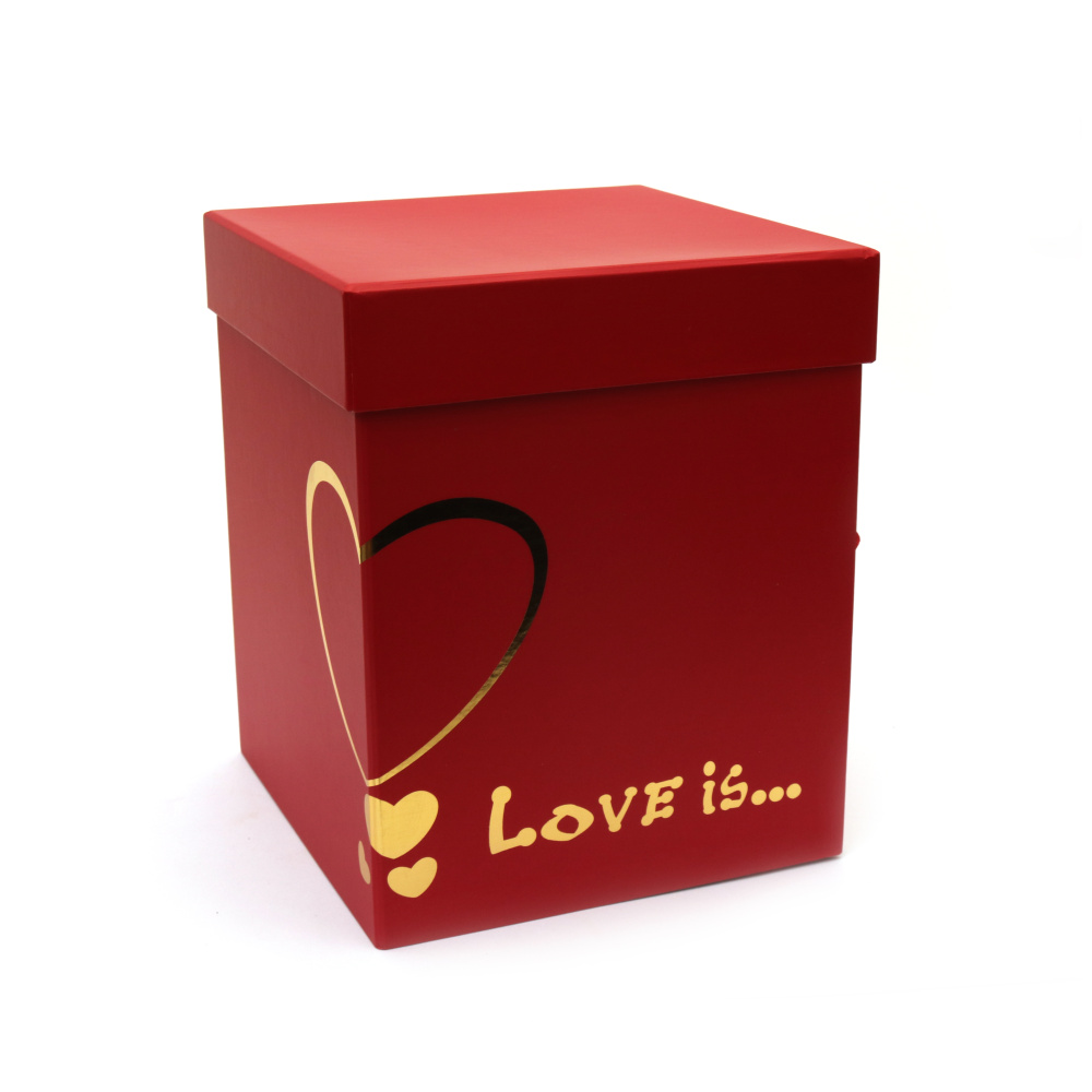 Cardboard Gift Box with Gold Accent / 18.1x18.1x21.6 cm / Red