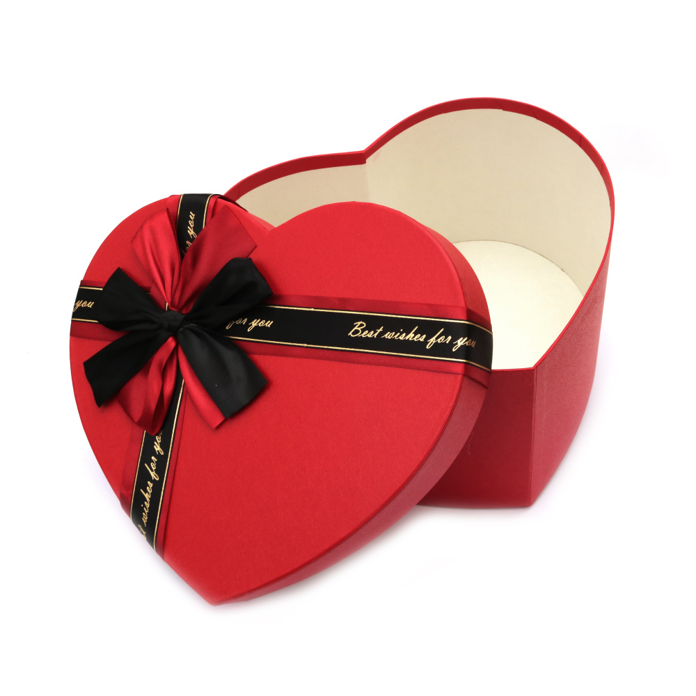 Heart Shaped Gift Box with Ribbon / 19.5x17.5x7.7 cm / Red