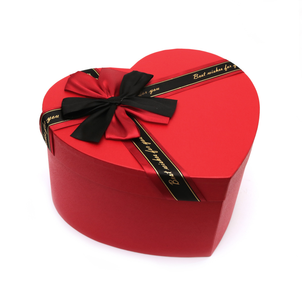 Heart Shaped Gift Box with Ribbon / 36.5x31.5x18.5 cm / Red