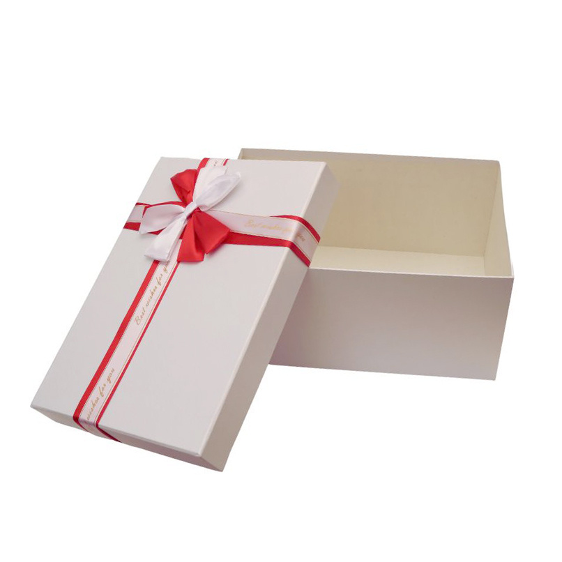 Stylish Gift Box with Ribbon / 22.5x16x9.5 cm / White
