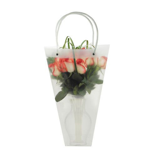 Transparent PVC Gift Bag with Peach Edging / Size without Handles: 28x15x42.5 cm