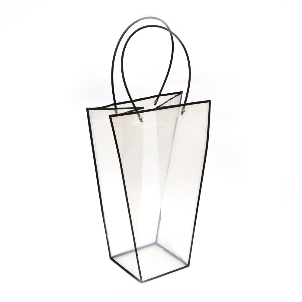 Transparent PVC Gift Bag with Black Edging / Size without Handles: 28x15x42.5 cm
