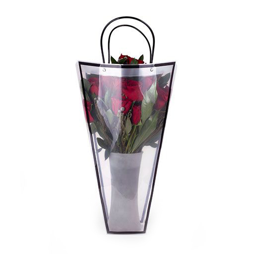 Transparent PVC Gift Bag with Black Edging / Size without Handles: 28x15x42.5 cm