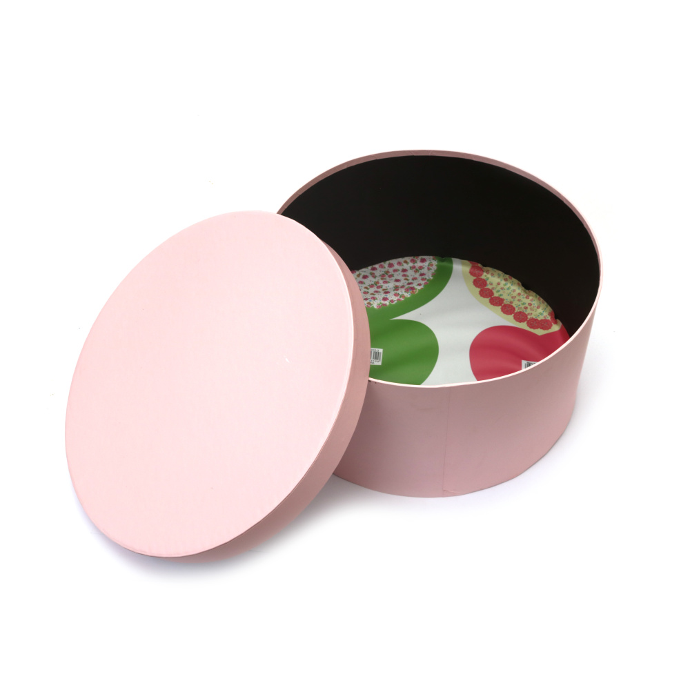 Кутия за подарък кръг 19.8x10.8 см цвят розов