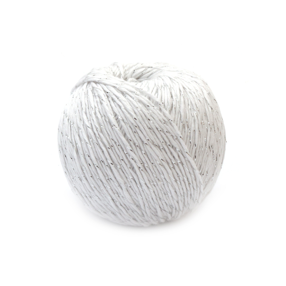 OPAL Yarn / White with Silver Lame / 85% Soft Cotton, 15% Lurex - 50 grams - 150 meters
