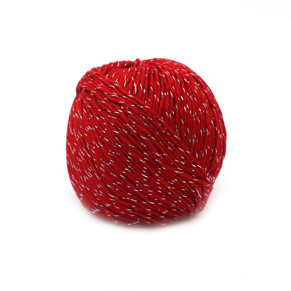 OPAL Yarn / Red with Silver Lame / 85% Soft Cotton, 15% Lurex - 50 grams - 150 meters