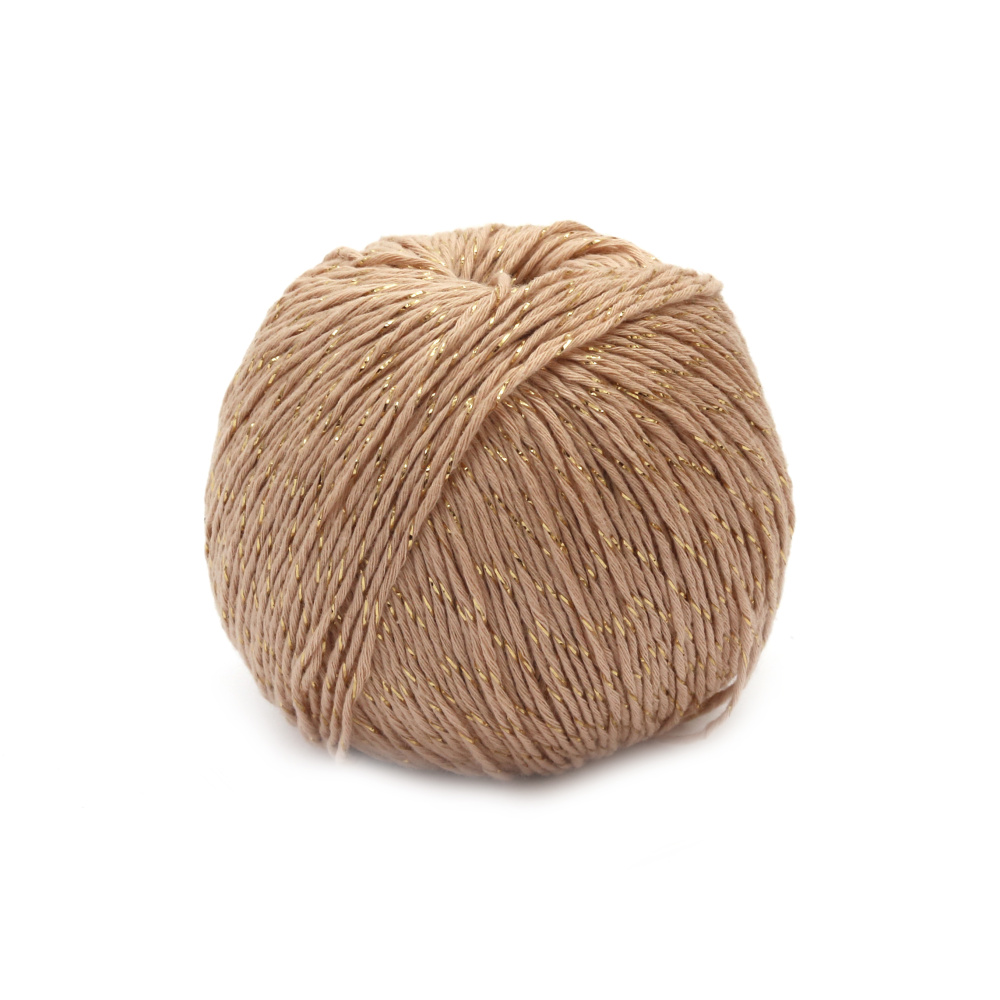 OPAL Yarn / Beige with Gold Lamé / 85% Soft Cotton, 15% Lurex - 50 grams - 150 meters