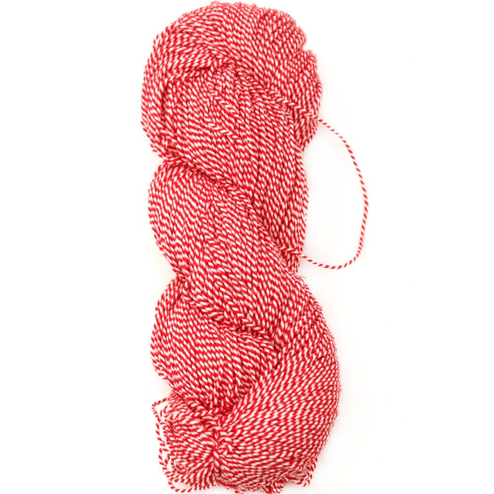 Red-White Twisted Cord BABA MARTA - 50% Acrylic, 50% Polyester / 100 grams - 300 meters