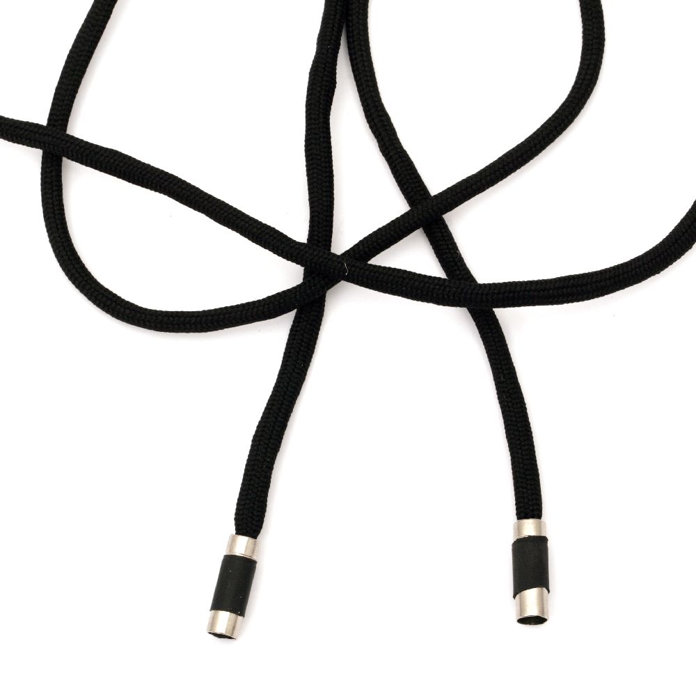 Polyester jewellery cord with metal tips   5 mm black  ~ 1.30 meters
