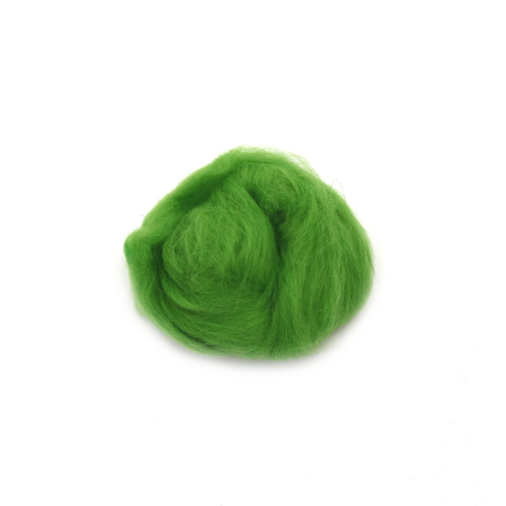 Wool for Felting 100% MERINO, 66S-21 micron, color Grass Green -4~5 grams