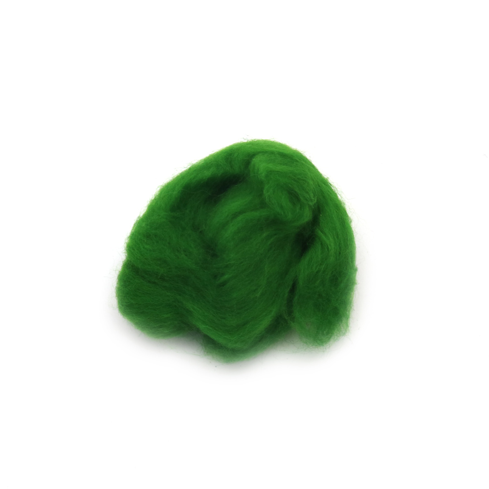 100% MERINO Felting Wool,    66S-21 micron / Color: Dark Grass Green - 4~5 grams
