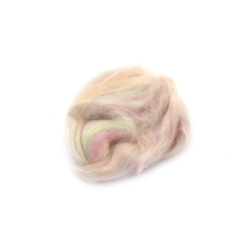 100% MERINO Felting Wool,   66S-21 micron / Color: Rainbow Melange - 4~5 grams