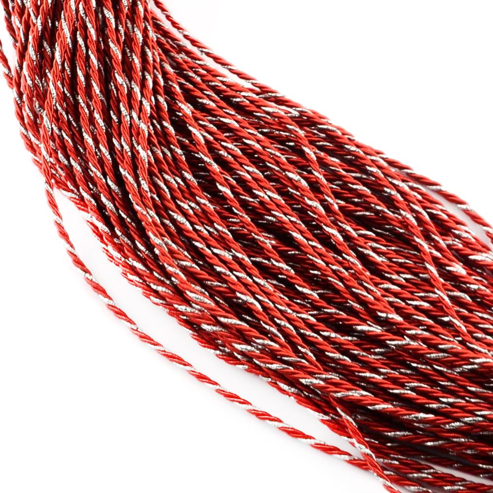 Snur poliester roșu cu argintiu lame 3,5 mm -5 metri