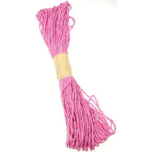 Paper Cord with Lame for Decoration / 2 mm / Dark Pink ~ 25 meters